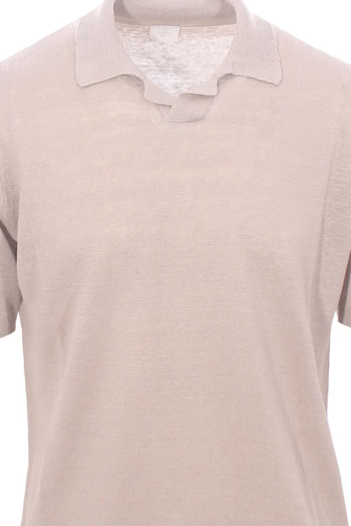 maglia polo collo bowling in lino