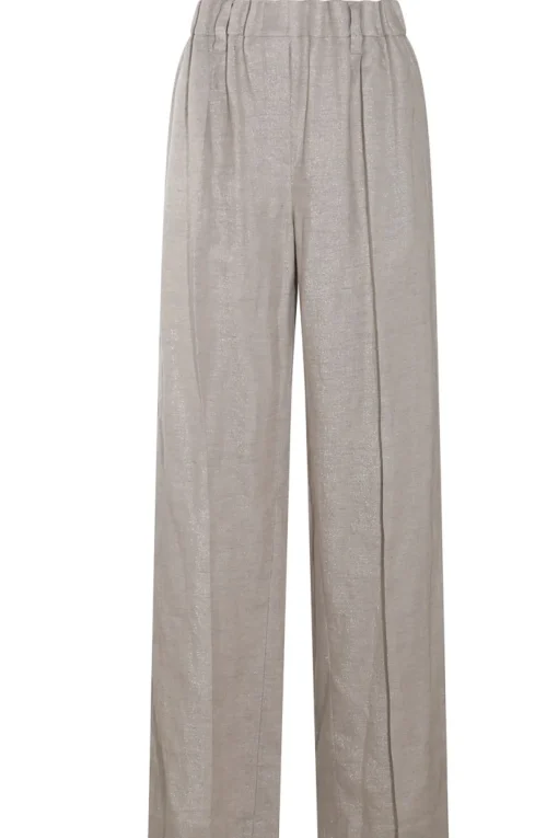 Pantalone gamba larga in lino metalizzato