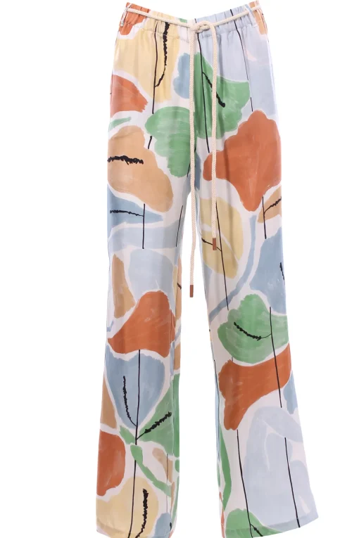 Pantalone in seta stampata con cintura