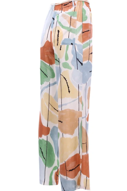 Pantalone in seta stampata con cintura