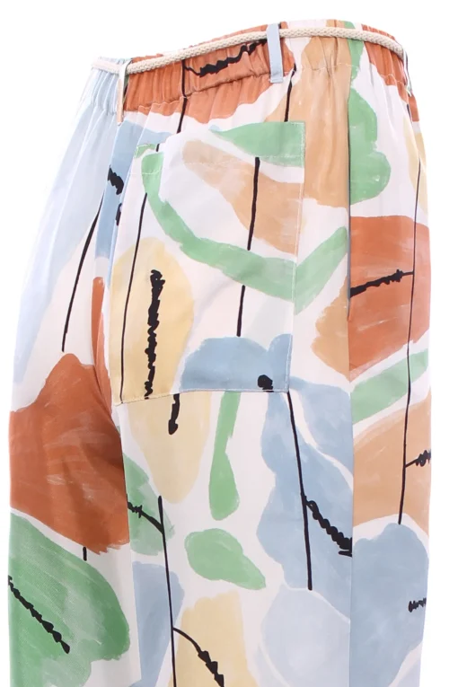Pantalone in seta stampata con cintura