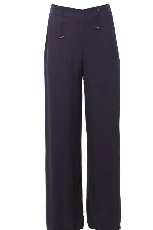 Pantaloni gamba larga in viscosa con coulisse