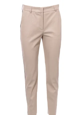 Pantaloni in ecopelle con piping laterale