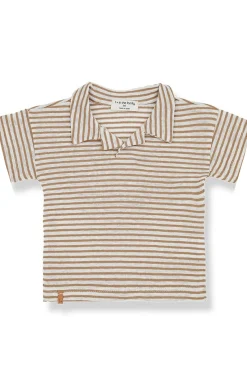 Polo rigata in lino e cotone