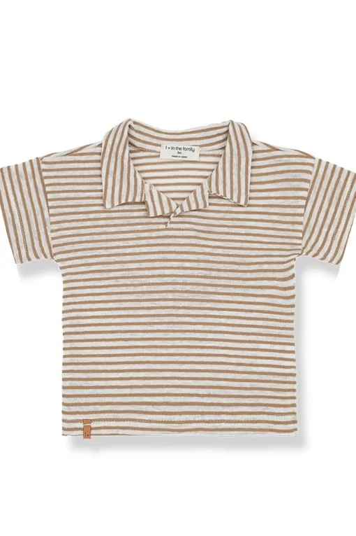Polo rigata in lino e cotone