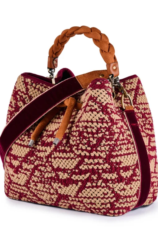 Secchiello in cotone jacquard con dettagli in velluto