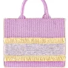 Shopping in rafia con ricamo di perline e frange